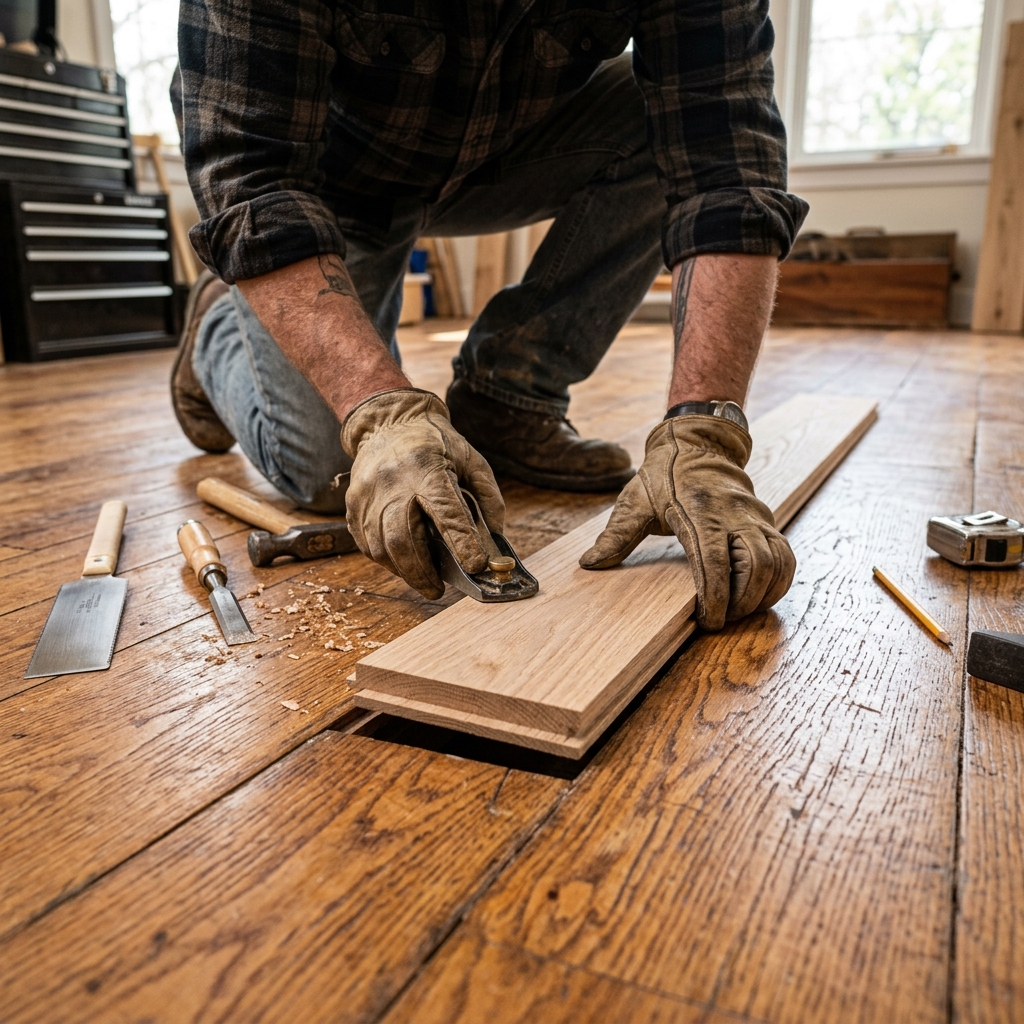 Detail check on wooden floor repair