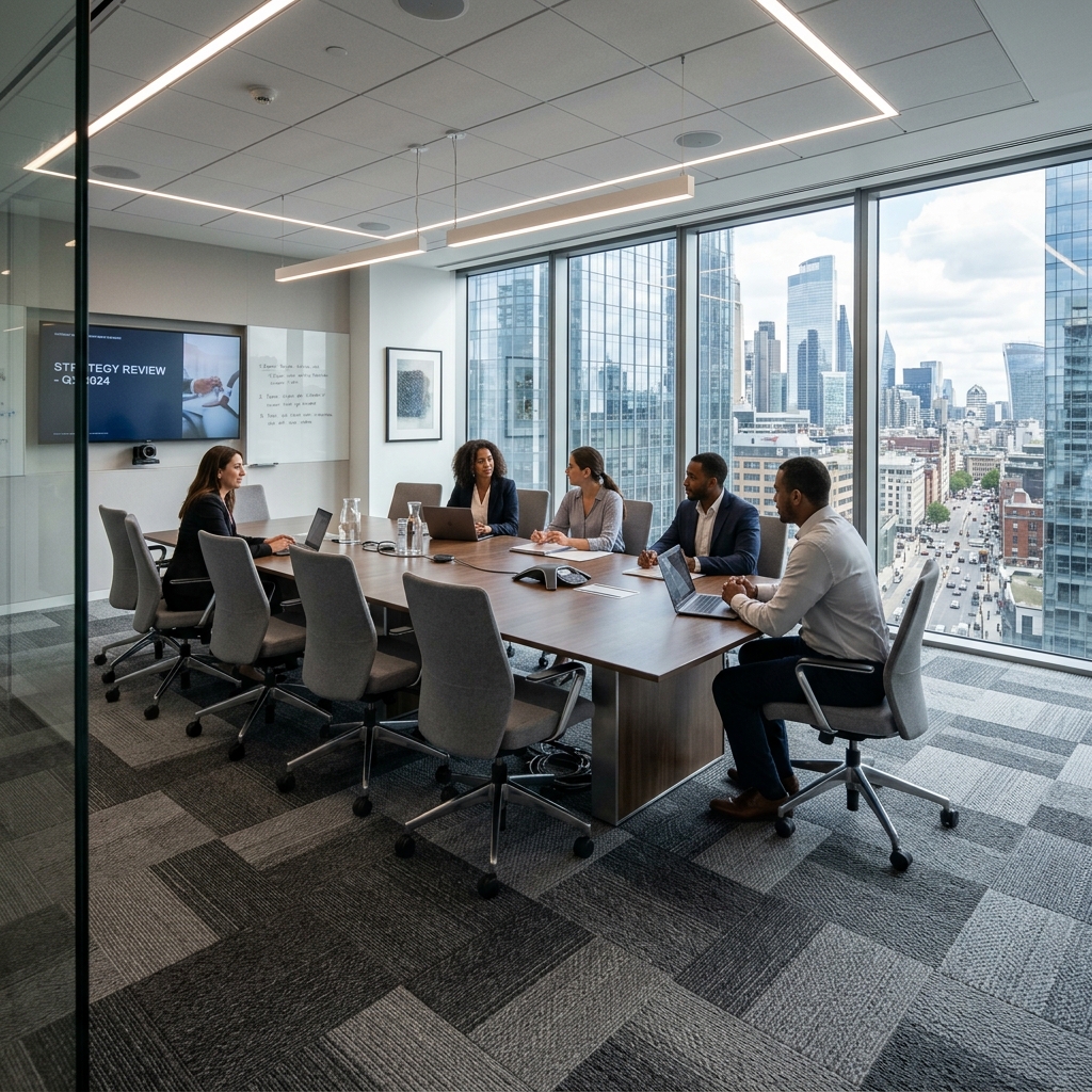 Polished commercial office flooring